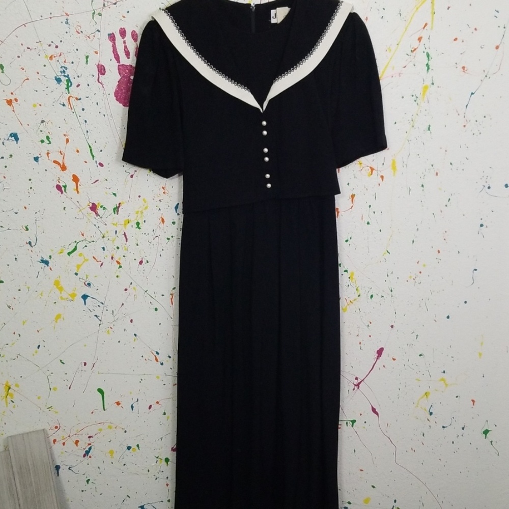 Black dress full length with nice white trim